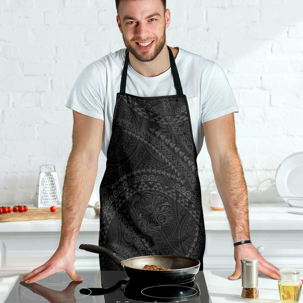 Hawaiian Kakau Art and Hisbiscus Tattoo Apron Tribal Pattern-Black Gradient Style - Polynesian Pride