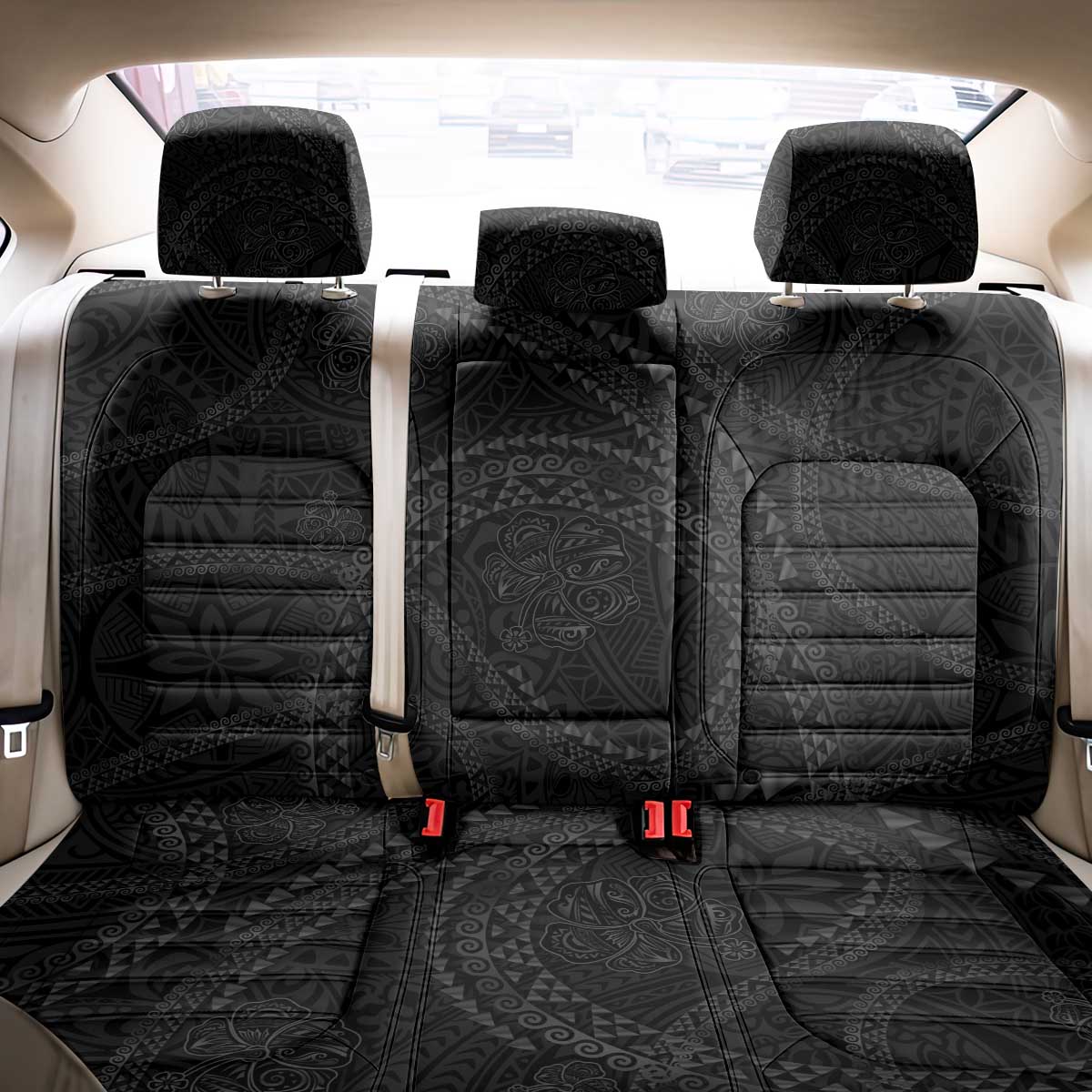 Hawaiian Kakau Art and Hisbiscus Tattoo Back Car Seat Cover Tribal Pattern-Black Gradient Style LT03 - Polynesian Pride