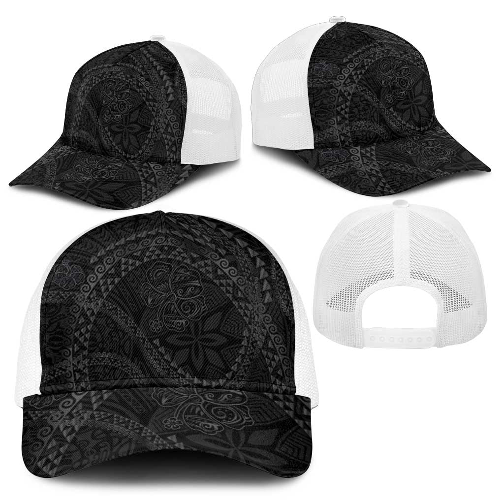 Hawaiian Kakau Art and Hisbiscus Tattoo Baseball Net Cap Tribal Pattern-Black Gradient Style - Polynesian Pride