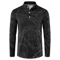 Hawaiian Kakau Art and Hisbiscus Tattoo Button Sweatshirt Tribal Pattern-Black Gradient Style LT03 Black - Polynesian Pride