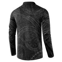 Hawaiian Kakau Art and Hisbiscus Tattoo Button Sweatshirt Tribal Pattern-Black Gradient Style LT03 - Polynesian Pride