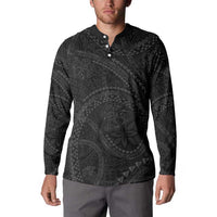 Hawaiian Kakau Art and Hisbiscus Tattoo Button Sweatshirt Tribal Pattern-Black Gradient Style LT03 - Polynesian Pride