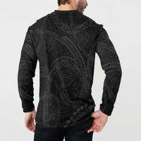 Hawaiian Kakau Art and Hisbiscus Tattoo Button Sweatshirt Tribal Pattern-Black Gradient Style LT03 - Polynesian Pride