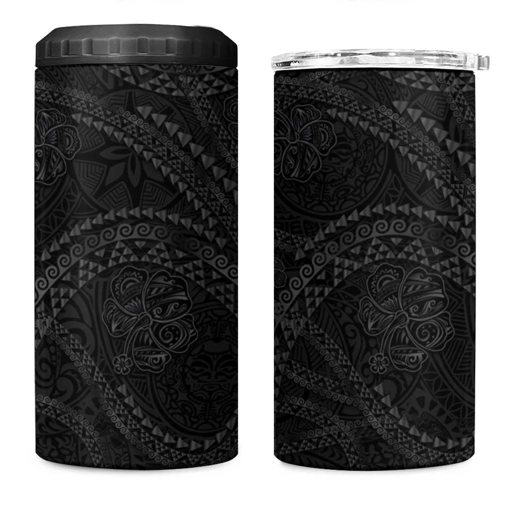 Hawaiian Kakau Art and Hisbiscus Tattoo 4 in 1 Can Cooler Tumbler Tribal Pattern-Black Gradient Style - Polynesian Pride