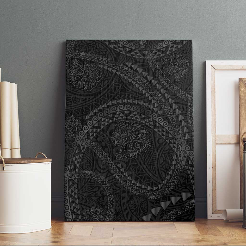 Hawaiian Kakau Art and Hisbiscus Tattoo Canvas Wall Art Tribal Pattern-Black Gradient Style - Polynesian Pride