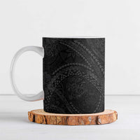 Hawaiian Kakau Art and Hisbiscus Tattoo Ceramic Mug Tribal Pattern-Black Gradient Style - Polynesian Pride