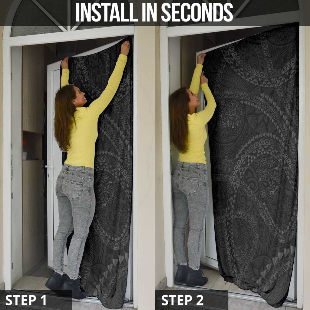 Hawaiian Kakau Art and Hisbiscus Tattoo Door Cover Tribal Pattern-Black Gradient Style - Polynesian Pride