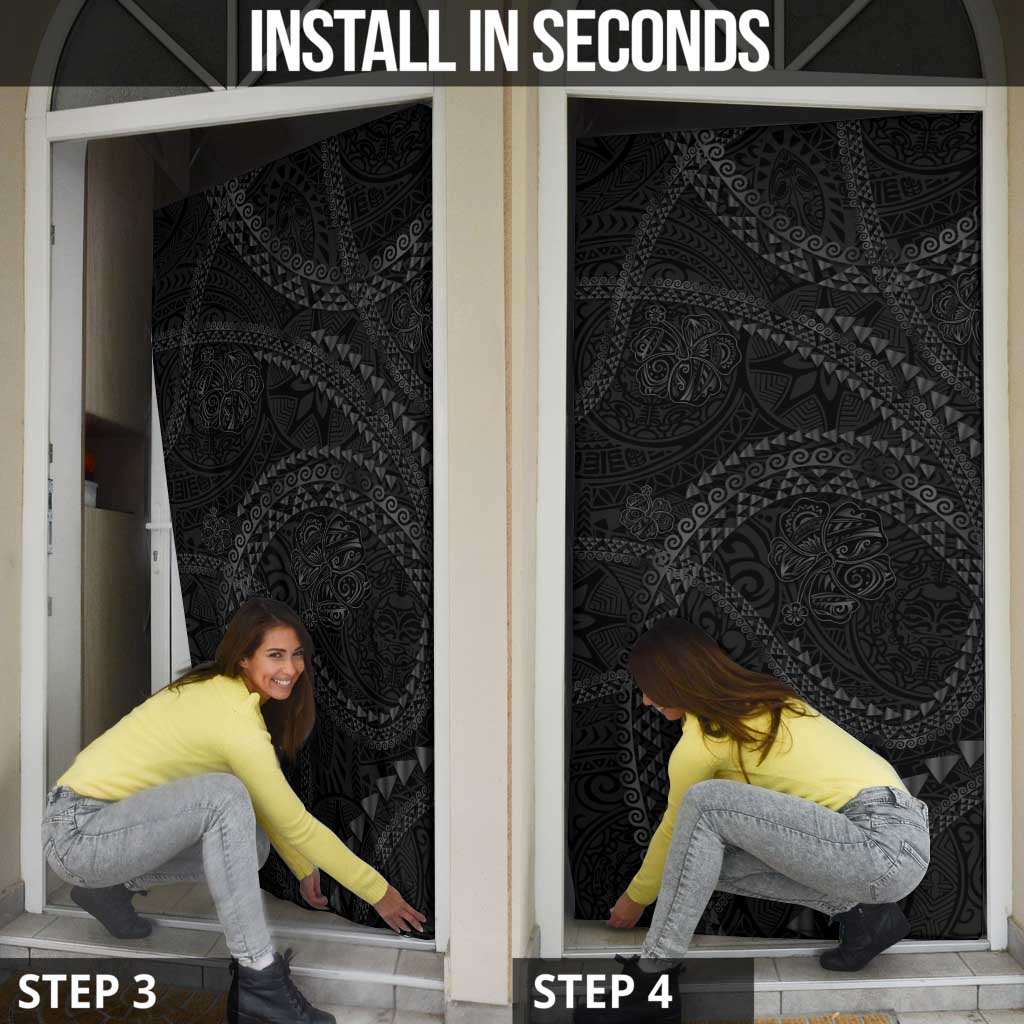 Hawaiian Kakau Art and Hisbiscus Tattoo Door Cover Tribal Pattern-Black Gradient Style - Polynesian Pride