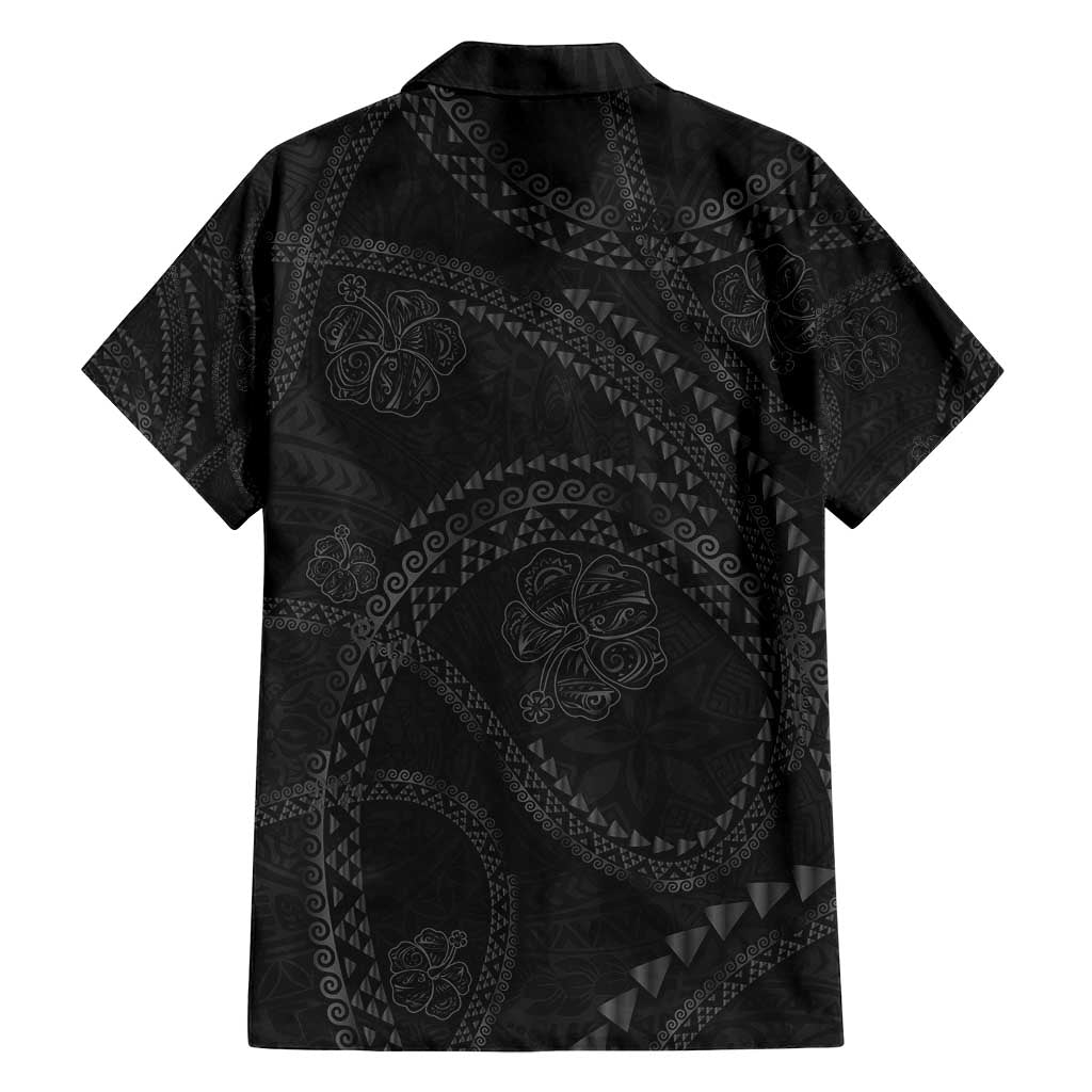 Hawaiian Kakau Art and Hisbiscus Tattoo Family Matching Long Sleeve Bodycon Dress and Hawaiian Shirt Tribal Pattern-Black Gradient Style LT03 - Polynesian Pride