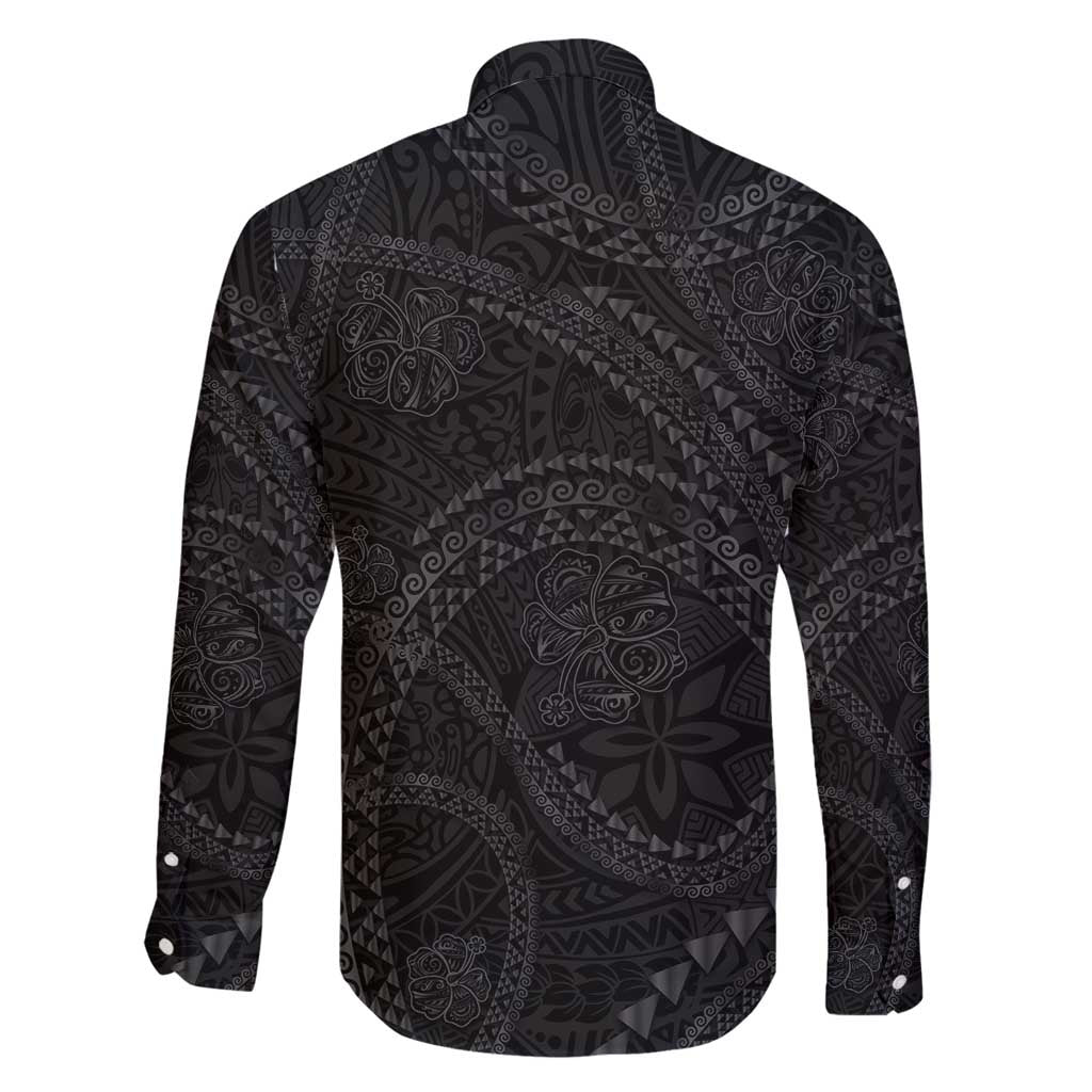 Hawaiian Kakau Art and Hisbiscus Tattoo Family Matching Puletasi and Hawaiian Shirt Tribal Pattern-Black Gradient Style - Polynesian Pride