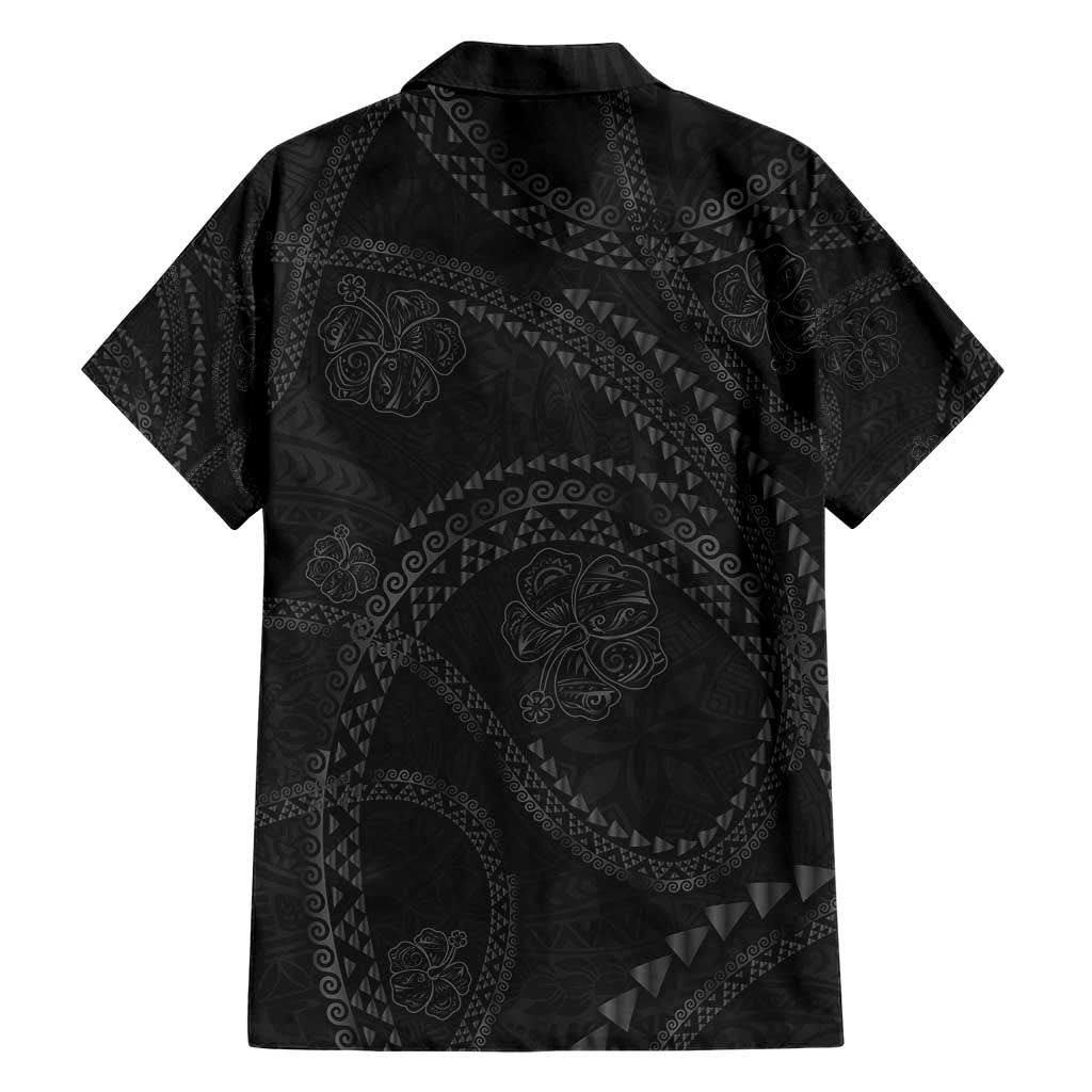 Hawaiian Kakau Art and Hisbiscus Tattoo Family Matching Short Sleeve Bodycon Dress and Hawaiian Shirt Tribal Pattern-Black Gradient Style LT03 - Polynesian Pride