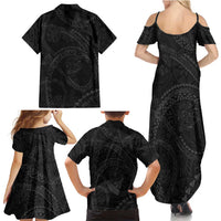 Hawaiian Kakau Art and Hisbiscus Tattoo Family Matching Summer Maxi Dress and Hawaiian Shirt Tribal Pattern-Black Gradient Style LT03 - Polynesian Pride
