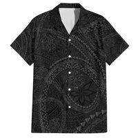Hawaiian Kakau Art and Hisbiscus Tattoo Family Matching Summer Maxi Dress and Hawaiian Shirt Tribal Pattern-Black Gradient Style LT03 Dad's Shirt - Short Sleeve Black - Polynesian Pride