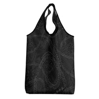 Hawaiian Kakau Art and Hisbiscus Tattoo Grocery Bag Tribal Pattern-Black Gradient Style - Polynesian Pride