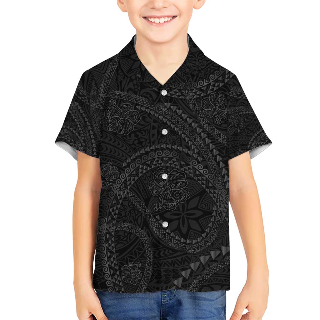 Hawaiian Kakau Art and Hisbiscus Tattoo Hawaiian Shirt Tribal Pattern-Black Gradient Style - Polynesian Pride