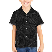 Hawaiian Kakau Art and Hisbiscus Tattoo Hawaiian Shirt Tribal Pattern-Black Gradient Style - Polynesian Pride