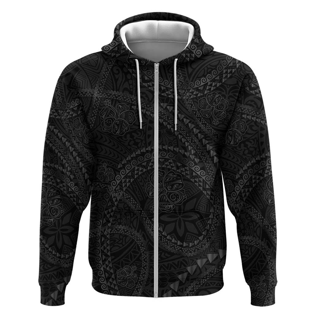 Hawaiian Kakau Art and Hisbiscus Tattoo Hoodie Tribal Pattern-Black Gradient Style - Polynesian Pride