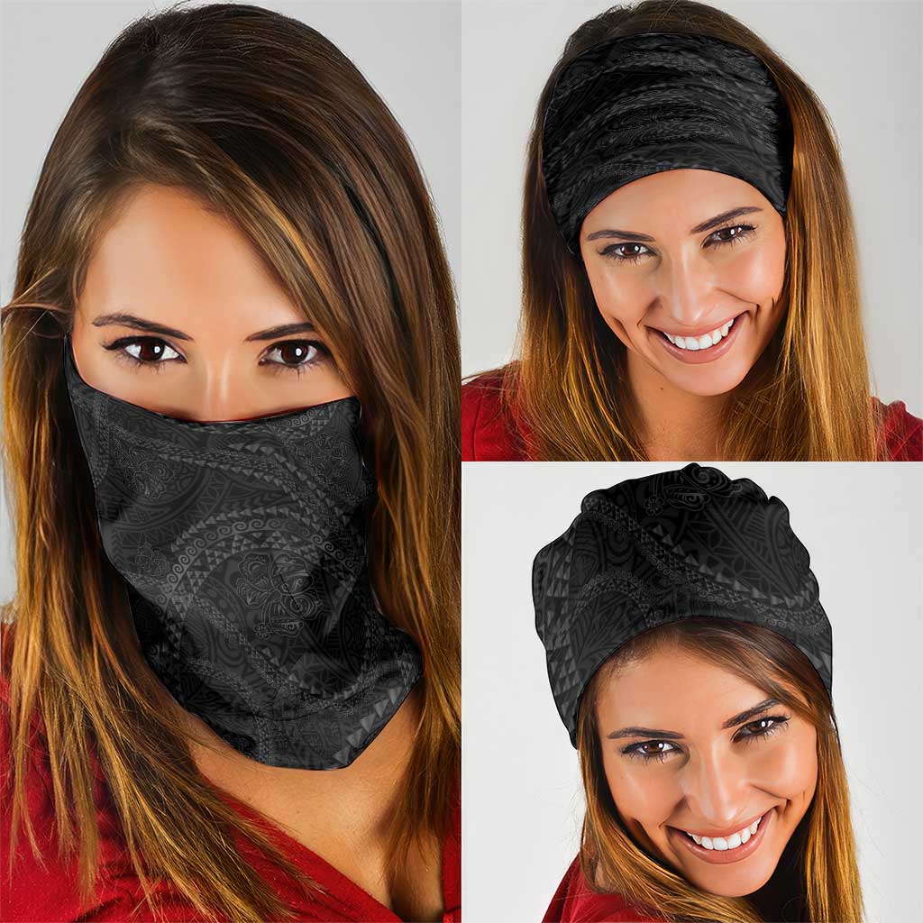 Hawaiian Kakau Art and Hisbiscus Tattoo Neck Gaiter Tribal Pattern-Black Gradient Style - Polynesian Pride