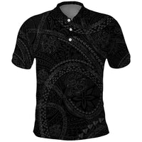Hawaiian Kakau Art and Hisbiscus Tattoo Polo Shirt Tribal Pattern-Black Gradient Style - Polynesian Pride
