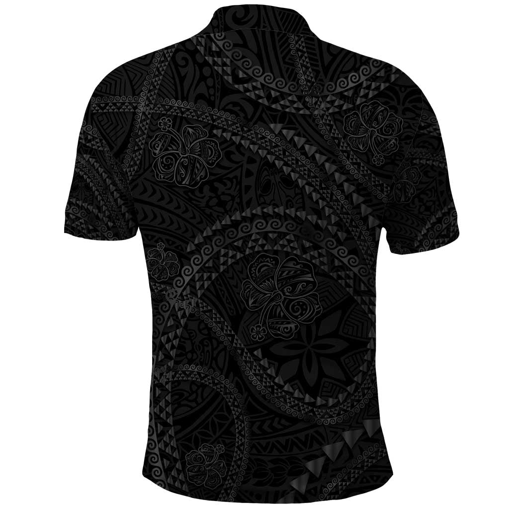 Hawaiian Kakau Art and Hisbiscus Tattoo Polo Shirt Tribal Pattern-Black Gradient Style - Polynesian Pride