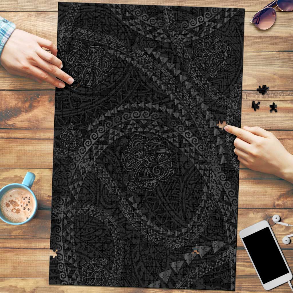 Hawaiian Kakau Art and Hisbiscus Tattoo Puzzle Tribal Pattern-Black Gradient Style - Polynesian Pride