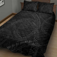 Hawaiian Kakau Art and Hisbiscus Tattoo Quilt Bed Set Tribal Pattern-Black Gradient Style - Polynesian Pride