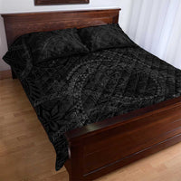 Hawaiian Kakau Art and Hisbiscus Tattoo Quilt Bed Set Tribal Pattern-Black Gradient Style - Polynesian Pride