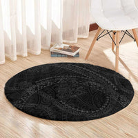 Hawaiian Kakau Art and Hisbiscus Tattoo Round Carpet Tribal Pattern-Black Gradient Style - Polynesian Pride