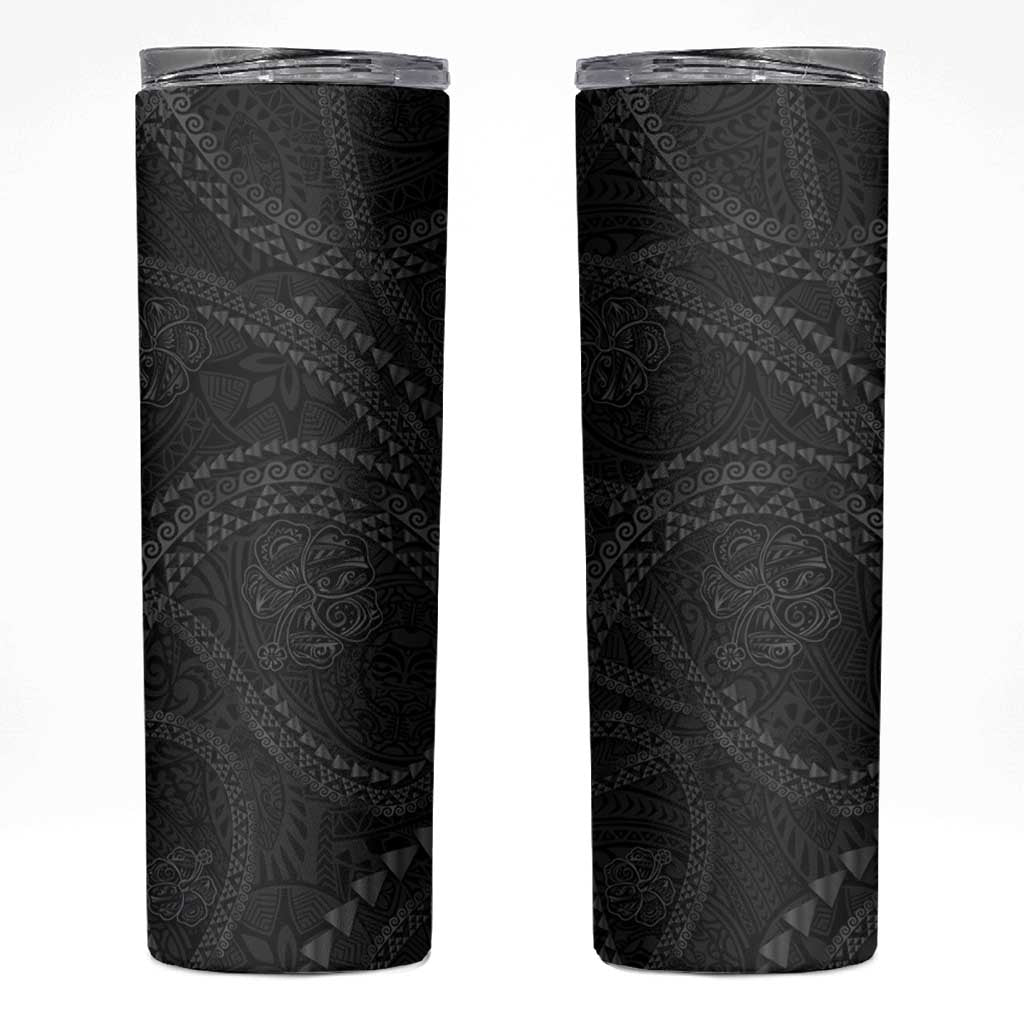 Hawaiian Kakau Art and Hisbiscus Tattoo Skinny Tumbler Tribal Pattern-Black Gradient Style - Polynesian Pride