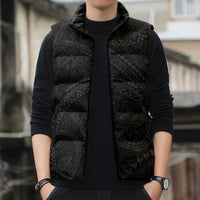 Hawaiian Kakau Art and Hisbiscus Tattoo Sleeveless Puffer Jacket Tribal Pattern-Black Gradient Style - Polynesian Pride