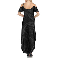 Hawaiian Kakau Art and Hisbiscus Tattoo Summer Maxi Dress Tribal Pattern-Black Gradient Style - Polynesian Pride