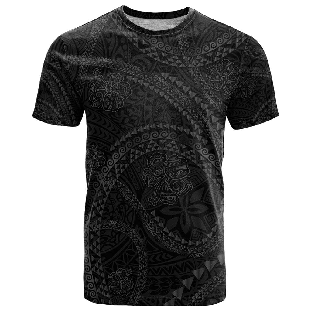 Hawaiian Kakau Art and Hisbiscus Tattoo T Shirt Tribal Pattern-Black Gradient Style - Polynesian Pride