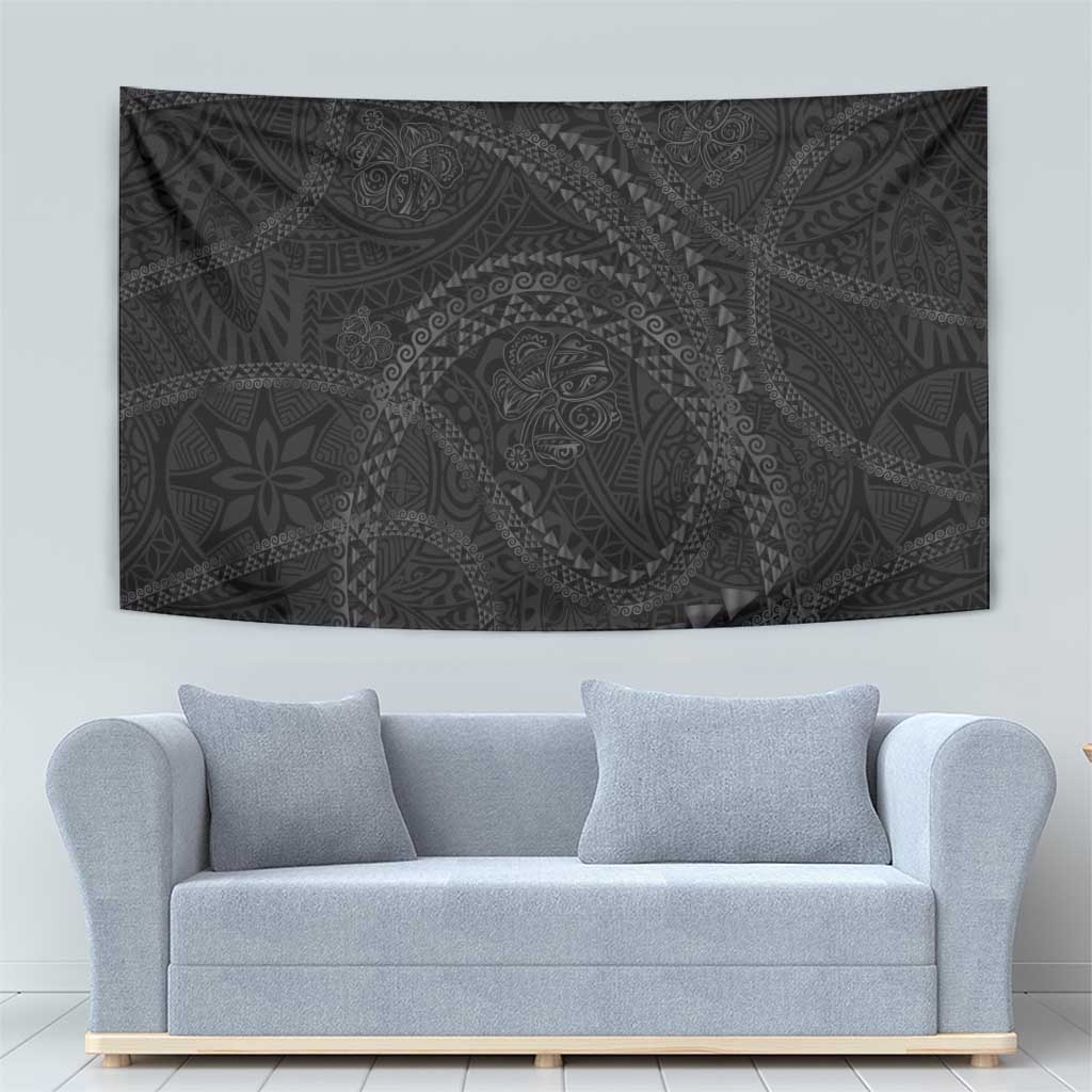 Hawaiian Kakau Art and Hisbiscus Tattoo Tapestry Tribal Pattern-Black Gradient Style - Polynesian Pride