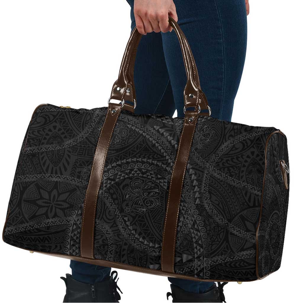 Hawaiian Kakau Art and Hisbiscus Tattoo Travel Bag Tribal Pattern-Black Gradient Style - Polynesian Pride