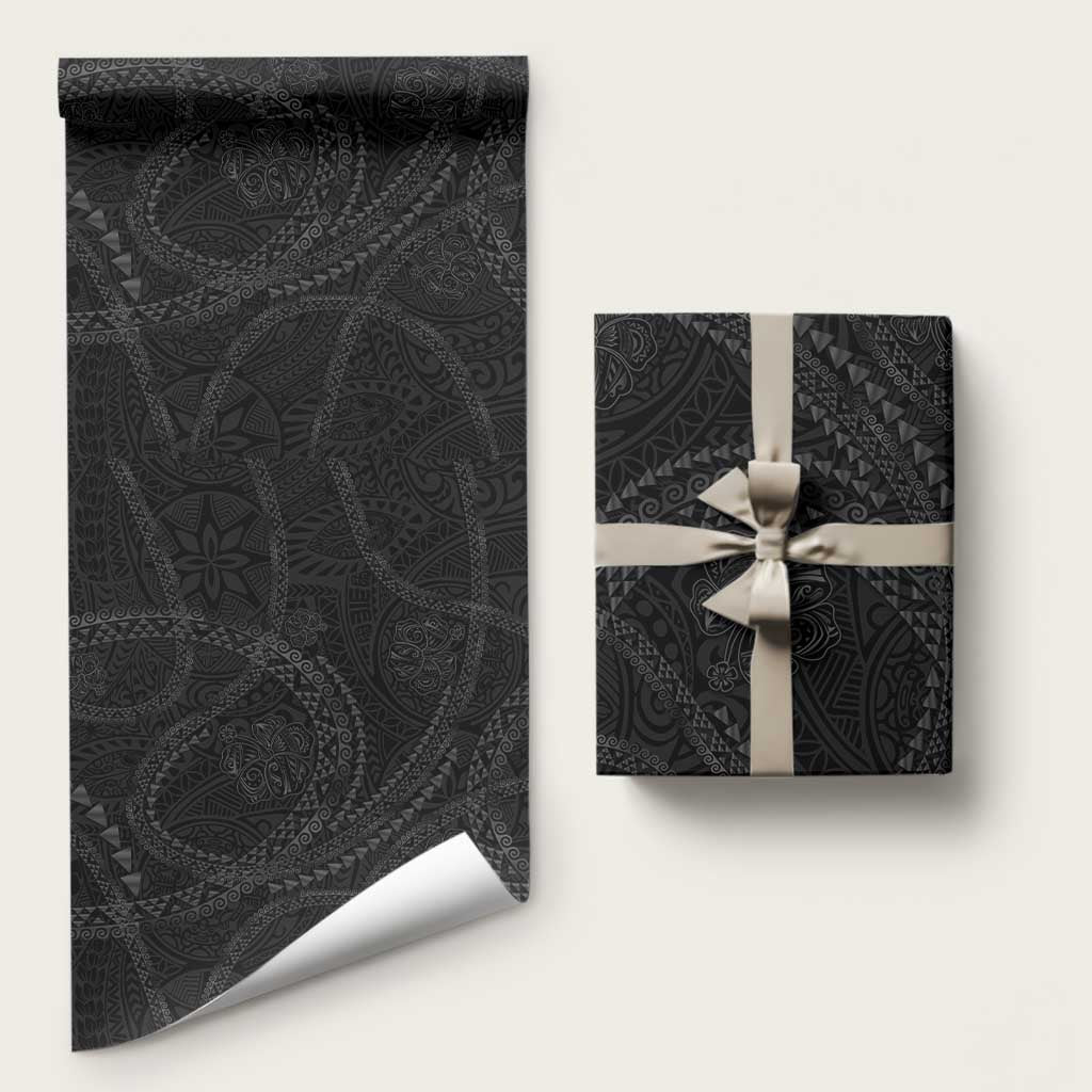 Hawaiian Kakau Art and Hisbiscus Tattoo Wrapping Paper Tribal Pattern-Black Gradient Style - Polynesian Pride