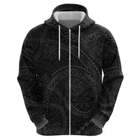 Hawaiian Kakau Art and Hisbiscus Tattoo Zip Hoodie Tribal Pattern-Black Gradient Style - Polynesian Pride