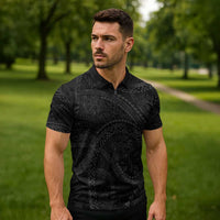Hawaiian Kakau Art and Hisbiscus Tattoo Zipper Polo Shirt Tribal Pattern-Black Gradient Style - Polynesian Pride