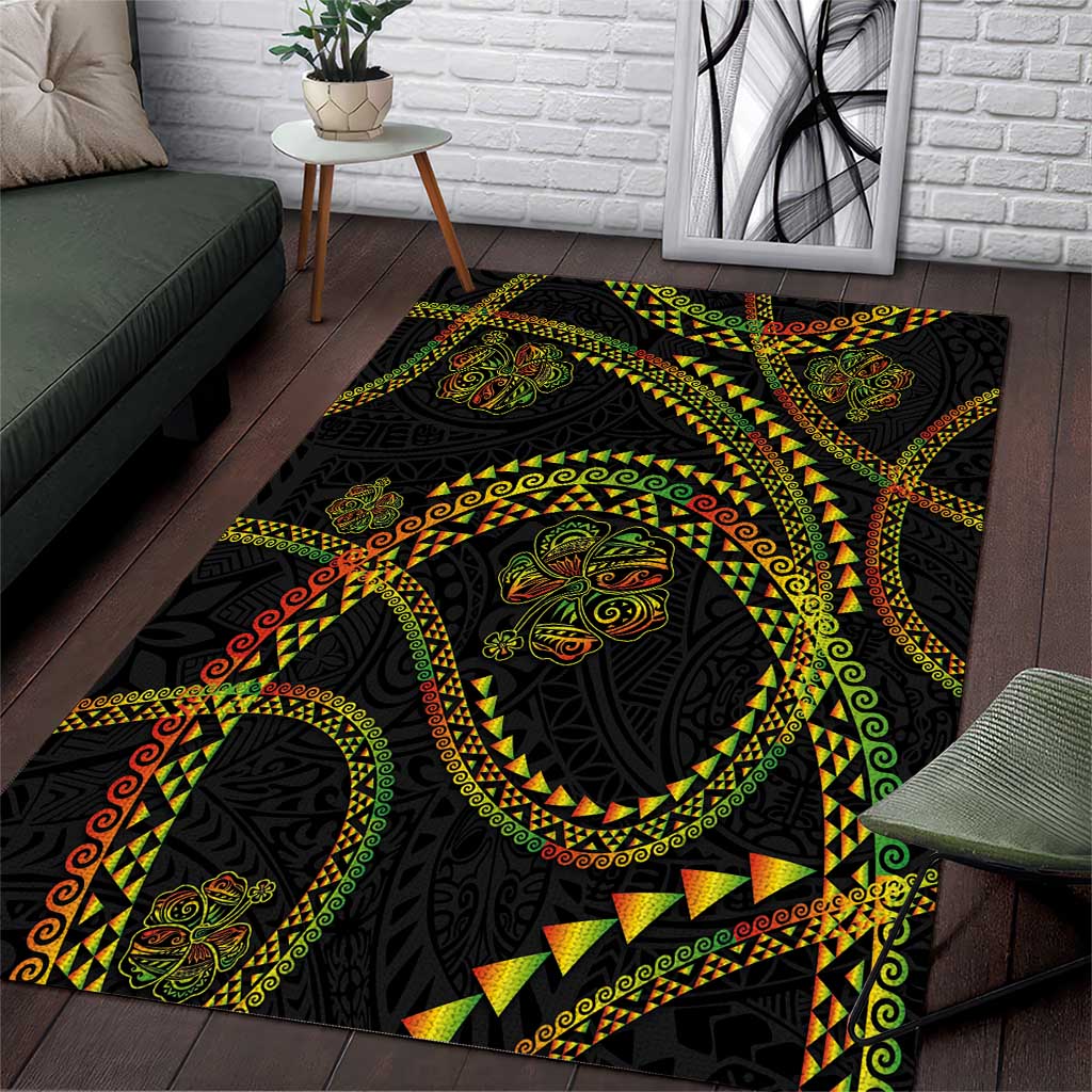 Hawaiian Kakau Art and Hisbiscus Tattoo Area Rug Tribal Pattern-Reggae Style - Polynesian Pride