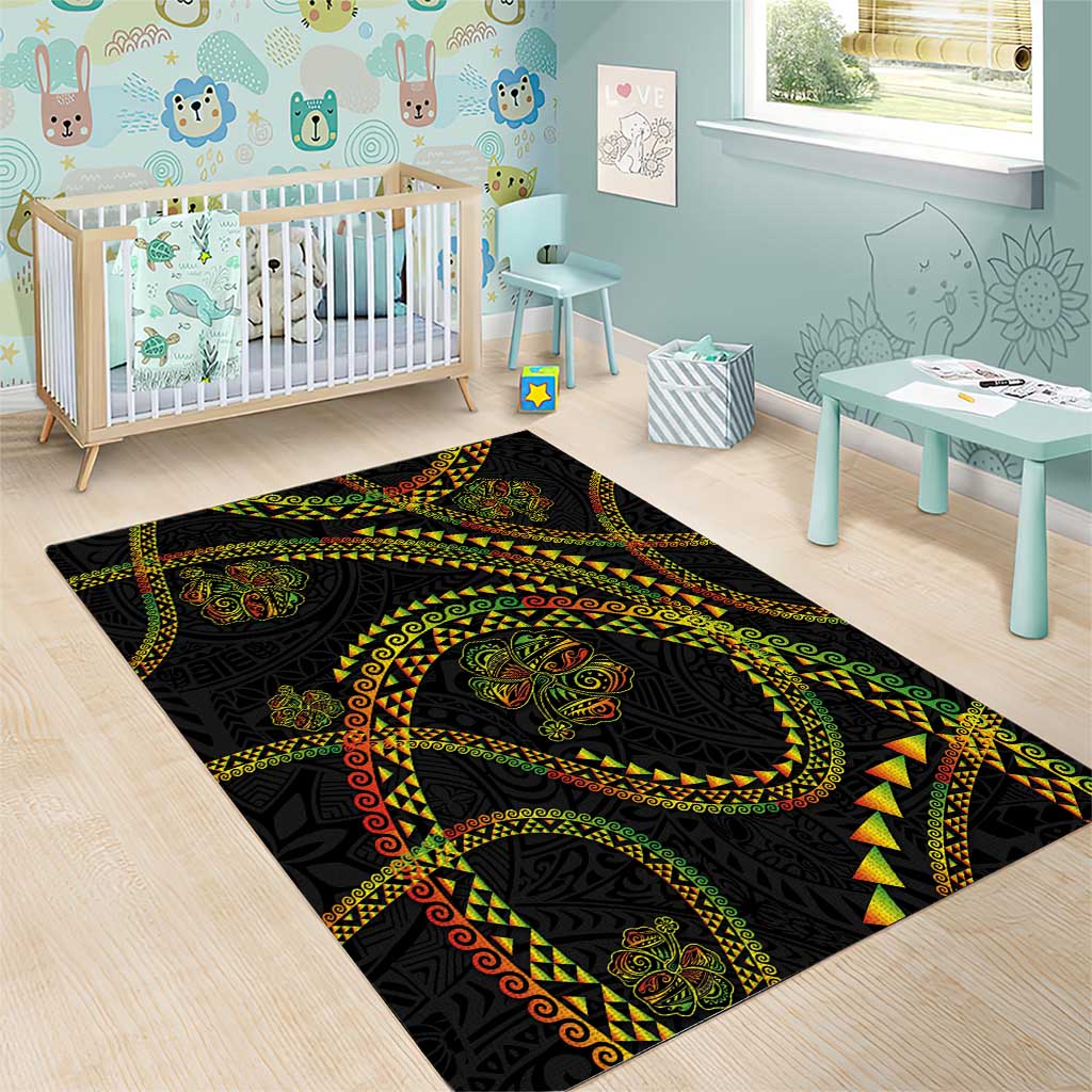 Hawaiian Kakau Art and Hisbiscus Tattoo Area Rug Tribal Pattern-Reggae Style - Polynesian Pride