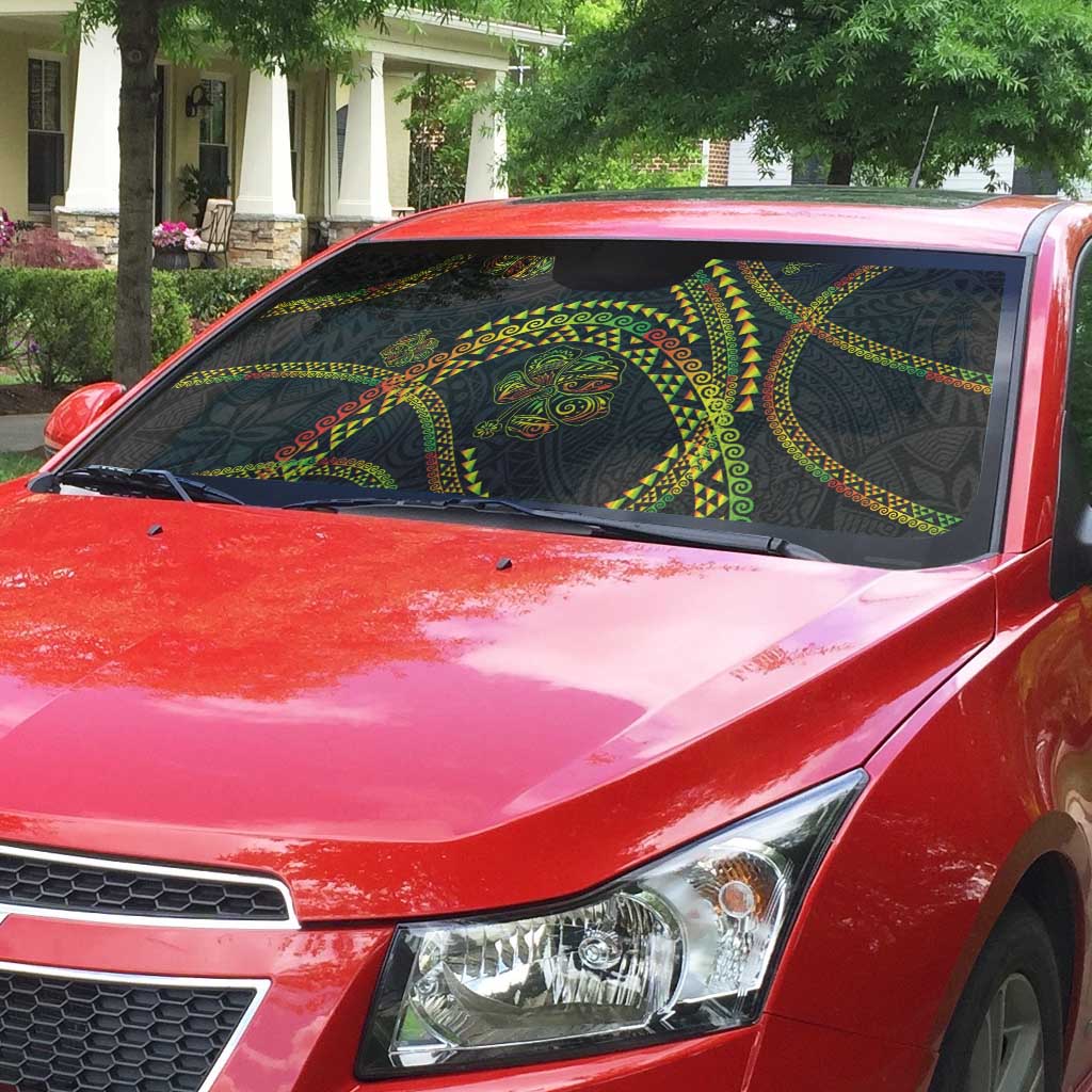 Hawaiian Kakau Art and Hisbiscus Tattoo Auto Sun Shade Tribal Pattern-Reggae Style LT03 - Polynesian Pride