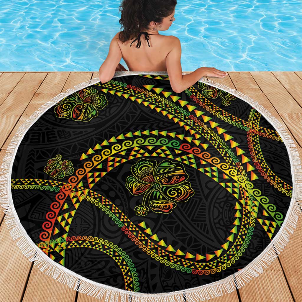 Hawaiian Kakau Art and Hisbiscus Tattoo Beach Blanket Tribal Pattern-Reggae Style - Polynesian Pride