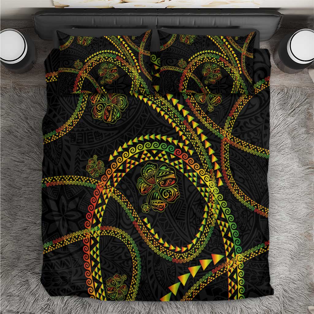Hawaiian Kakau Art and Hisbiscus Tattoo Bedding Set Tribal Pattern-Reggae Style - Polynesian Pride