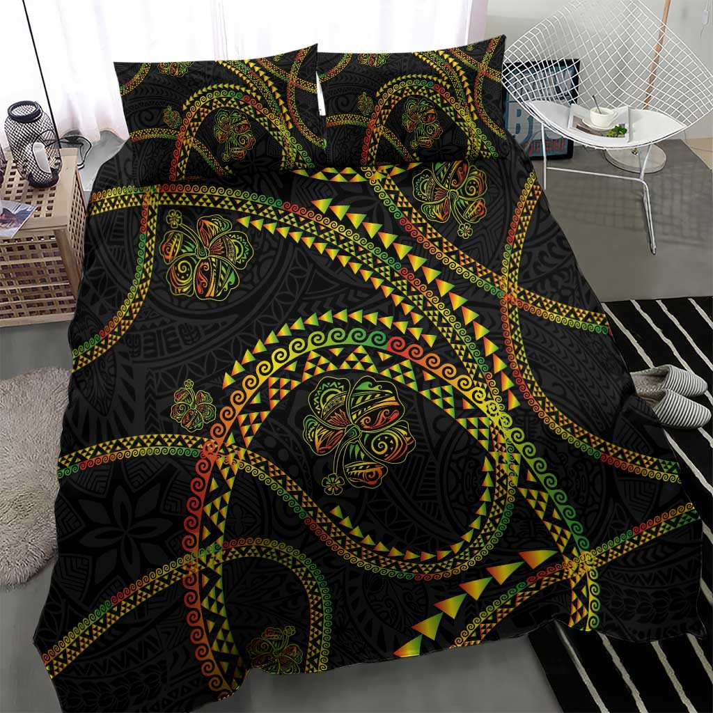Hawaiian Kakau Art and Hisbiscus Tattoo Bedding Set Tribal Pattern-Reggae Style - Polynesian Pride