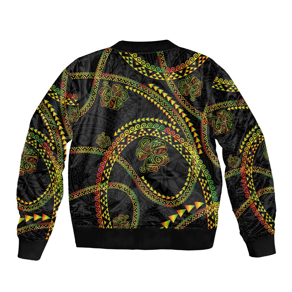 Hawaiian Kakau Art and Hisbiscus Tattoo Bomber Jacket Tribal Pattern-Reggae Style - Polynesian Pride