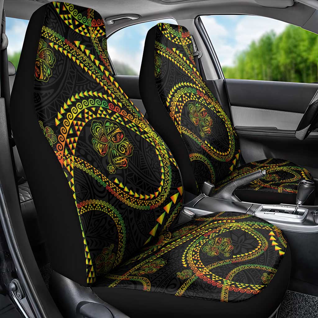 Hawaiian Kakau Art and Hisbiscus Tattoo Car Seat Cover Tribal Pattern-Reggae Style - Polynesian Pride