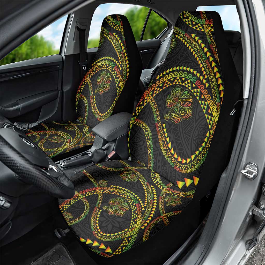 Hawaiian Kakau Art and Hisbiscus Tattoo Car Seat Cover Tribal Pattern-Reggae Style - Polynesian Pride