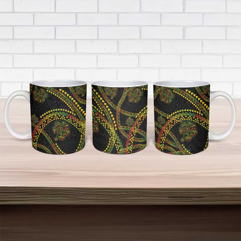 Hawaiian Kakau Art and Hisbiscus Tattoo Ceramic Mug Tribal Pattern-Reggae Style - Polynesian Pride