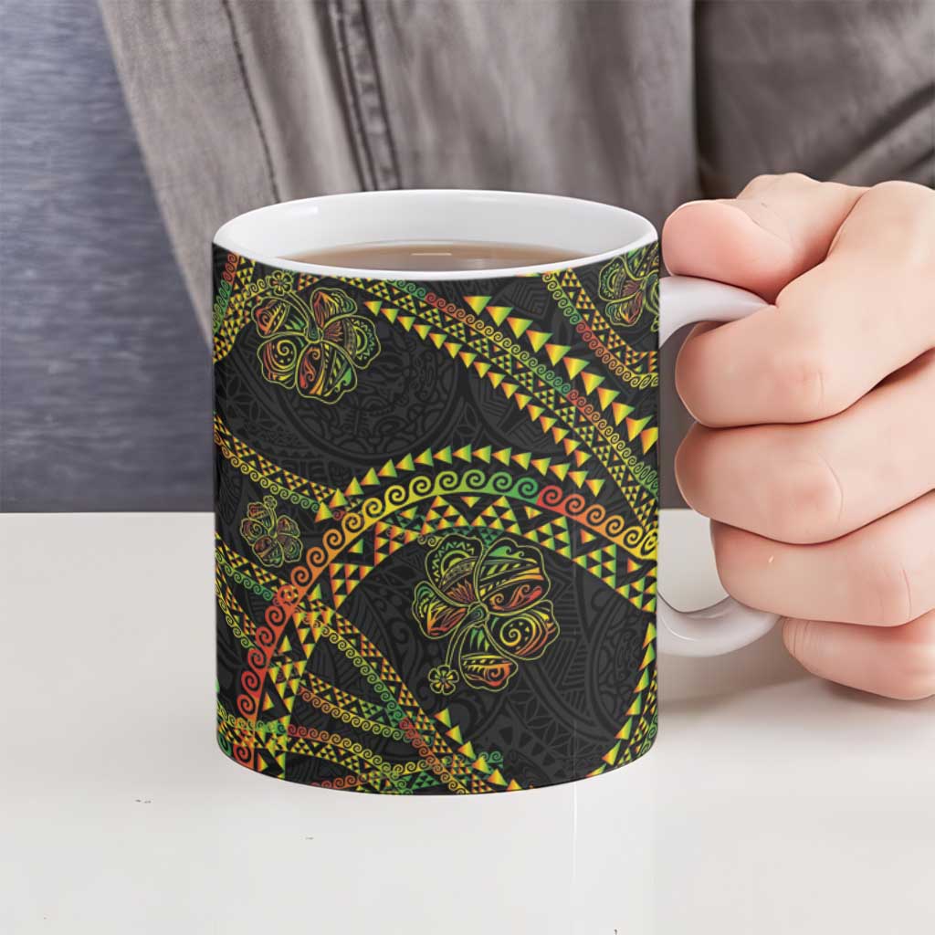 Hawaiian Kakau Art and Hisbiscus Tattoo Ceramic Mug Tribal Pattern-Reggae Style - Polynesian Pride