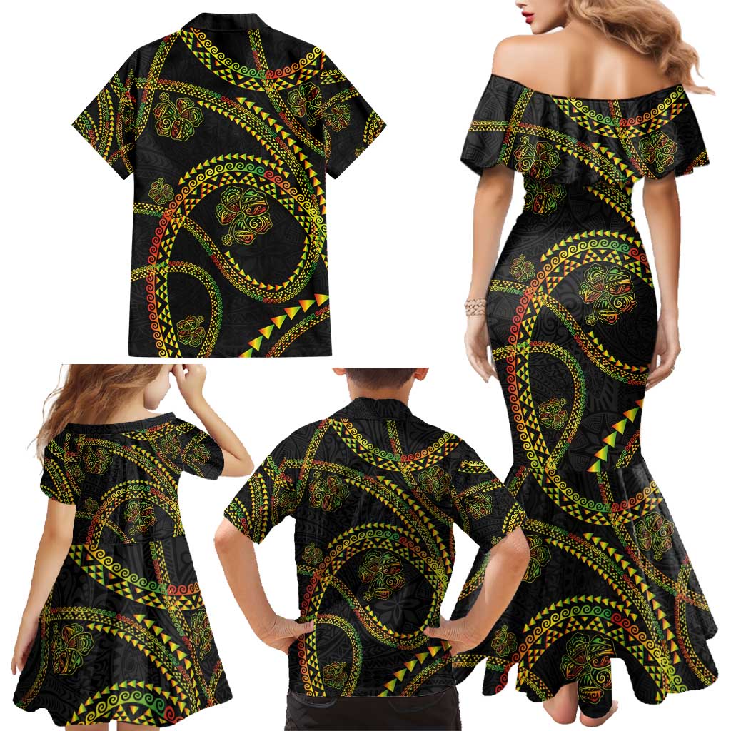Hawaiian Kakau Art and Hisbiscus Tattoo Family Matching Mermaid Dress and Hawaiian Shirt Tribal Pattern-Reggae Style LT03 - Polynesian Pride