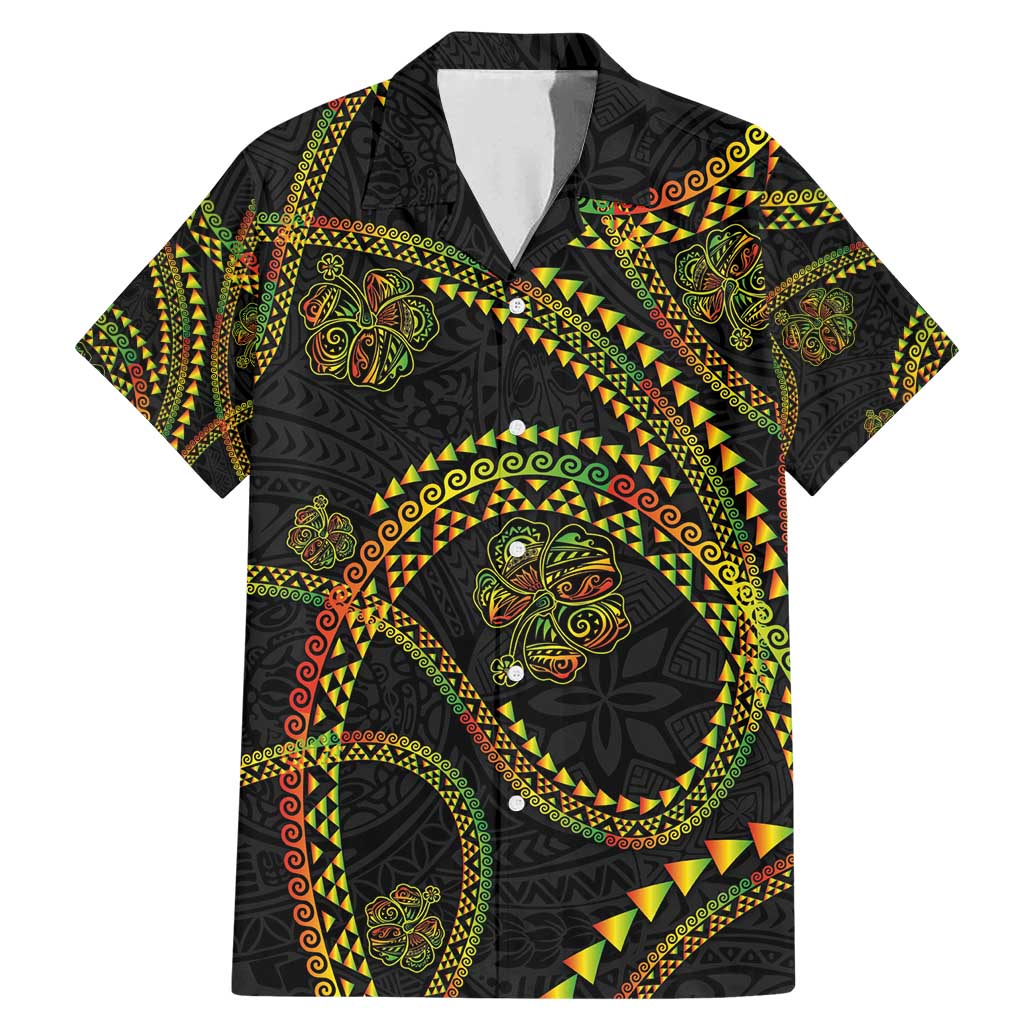 Hawaiian Kakau Art and Hisbiscus Tattoo Family Matching Mermaid Dress and Hawaiian Shirt Tribal Pattern-Reggae Style LT03 Dad's Shirt - Short Sleeve Black - Polynesian Pride